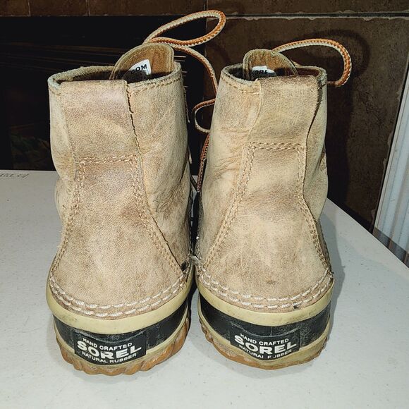 SOREL OUT N ABOUT Sz 7 Tan Distressed Leather Outdoor Rain Mud Ankle Duck Boots - Picture 6 of 9